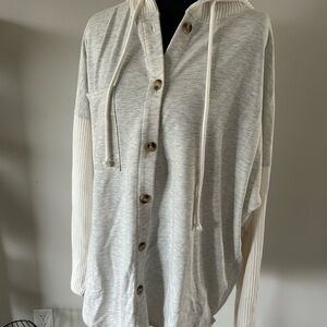 Source Unknown Gray and Cream Hooded Cardigan